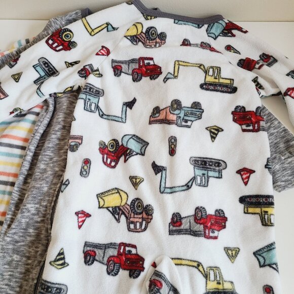 Baby Footed Pajamas Set Of 3 Size 2T & 4T Cozy Fleece With Vehicles & Stripes - Picture 6 of 16